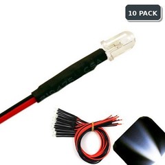 10 x Pre wired 12v 5mm Cool Clear White LEDs Prewired 12 volt LED 13v 14v 15v