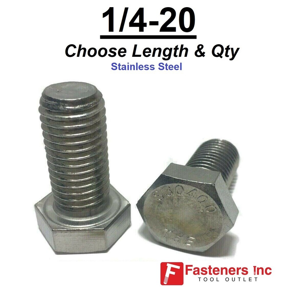 1/4″-20 Stainless Steel Hex Cap Screw Bolt (All Sizes & Qty’s) 18-8 / 304 Grade