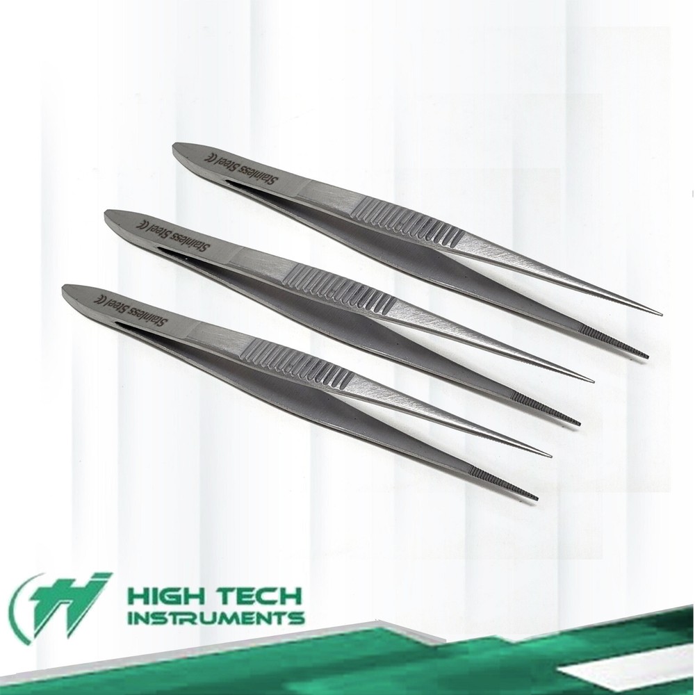 3 Surgical Precision Point Tweezers Stainless Steel Lab Forceps Firm Grip 4.5″