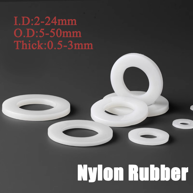 White Nylon Flat Washer Insulation Washer Gaskets I.D:2-24mm O.D:5-50mm