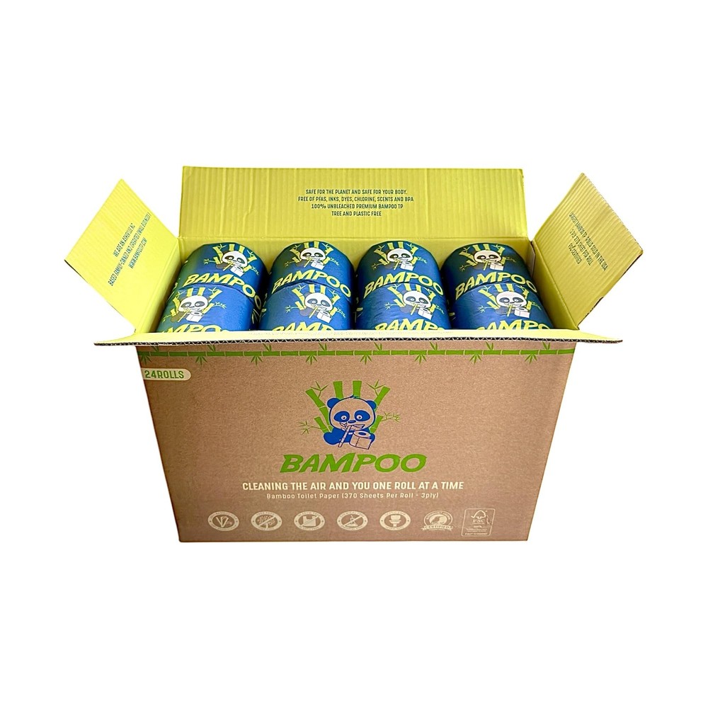 Bampoo Premium 100 Bamboo Pulp Toilet Paper Unbeached 3 Ply – 370 Sheets Per