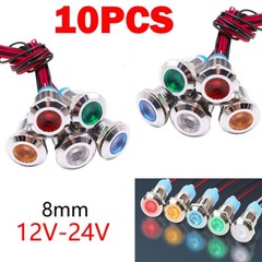 10PCS 8mm 12/24V 1/2″ LED Metal Indicator Light Signal Lamp Waterproof