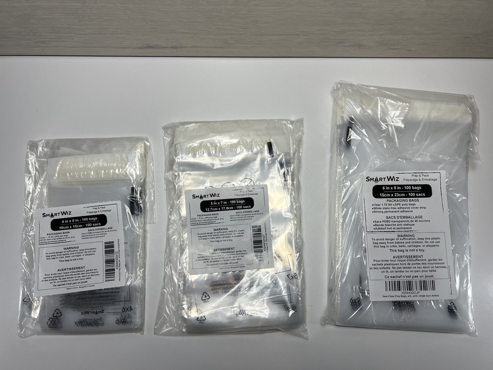 SmartWiz Polybags 4×6 + 5×7 + 6×9 – 100 each size – FBA Warning Permanent Seal