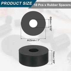 18Pcs Thick Rubber Spacer 1 Inch OD x 5/16 Inch ID x 3/8 Inch Thickness