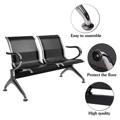 2-Seat Airport Waiting Chair Clinic Bench Office Reception Room Salon Black
