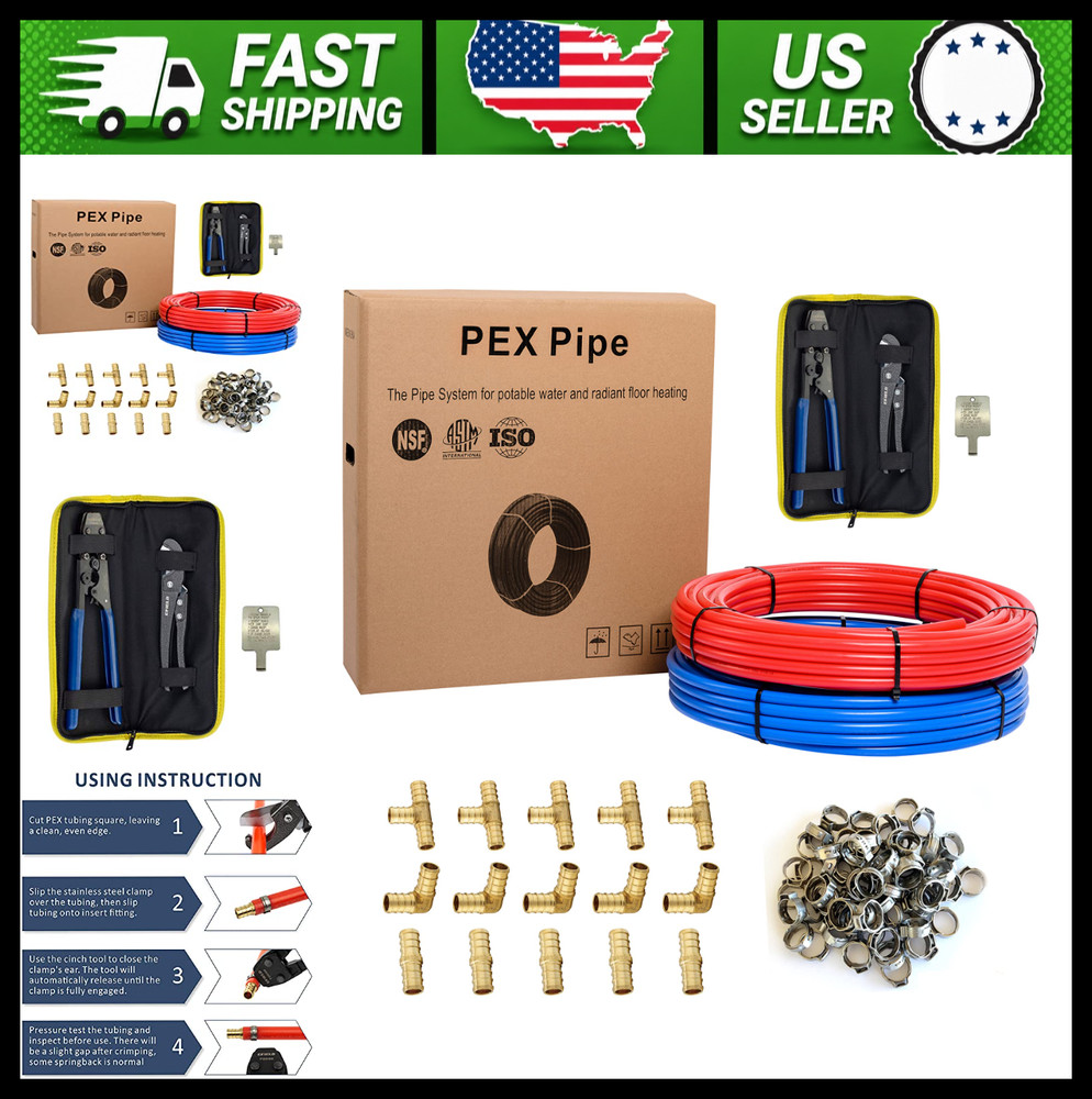 Efield 3/4″ PEX-B Tubing Kit with Brass Fittings, Clamps & Tools