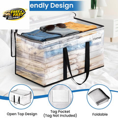 Heavy Duty Clear Moving Bags with Reinforced Handle and Double Zipper, Storage T