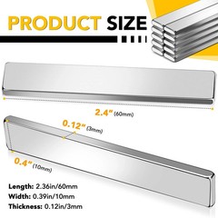 12 Count Neodymium Bar Magnets, Strong Powerful Permanent Adhesive 60x10x3mm