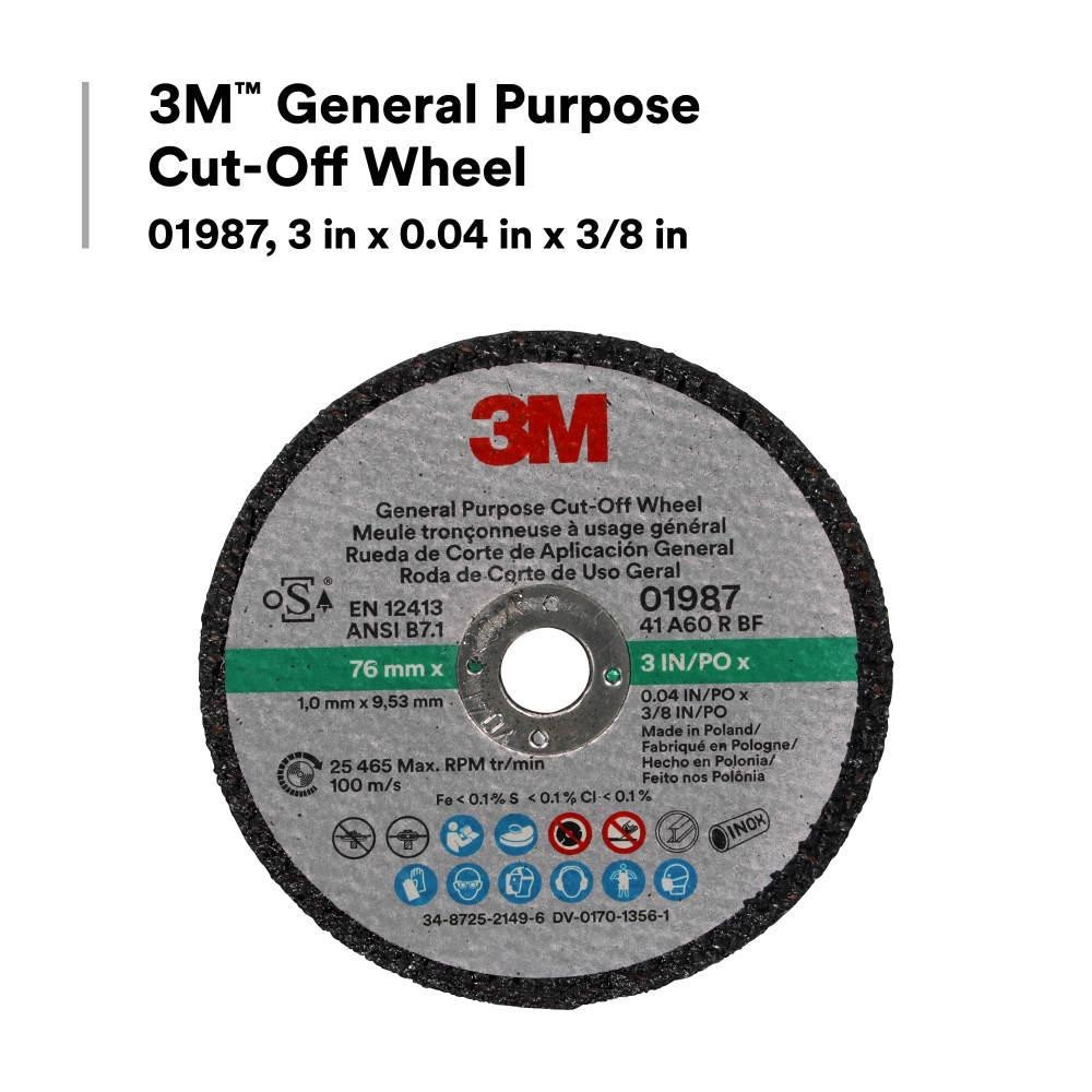 01987 3M Cutoff Wheel: 3″ Dia, 1/32″ Thick, 3/8″ Hole, Aluminum Oxide