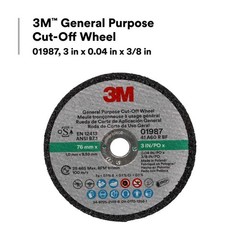 01987 3M Cutoff Wheel: 3″ Dia, 1/32″ Thick, 3/8″ Hole, Aluminum Oxide
