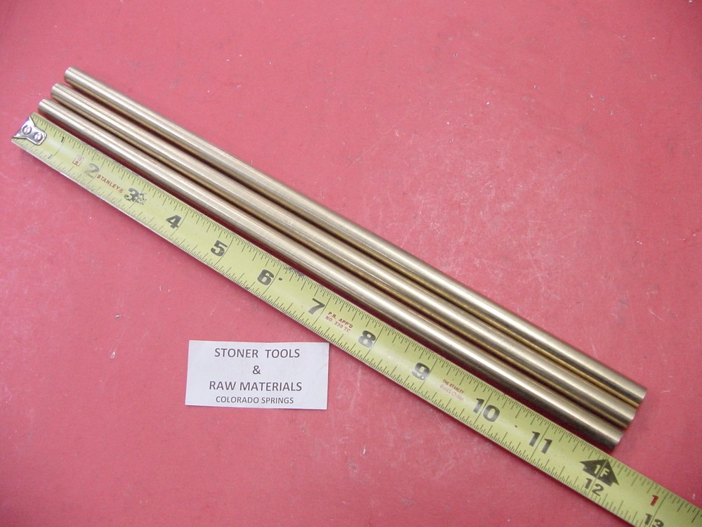 3 Pieces 3/8″ C360 BRASS SOLID ROUND ROD 12″ long New Lathe Bar Stock .375″