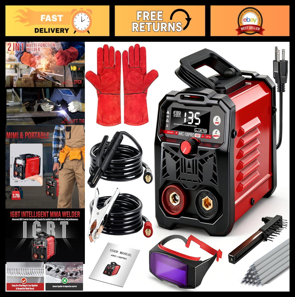 Portable 110V Welding Machine – 2-in-1 Stick & Lift TIG Welder, 20-135A IGBT Inv