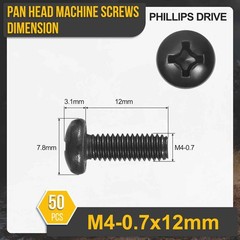 M4-0.7×12 Pan Head Machine Screws – 50pcs – Good for Machinery – 304 Stainles…
