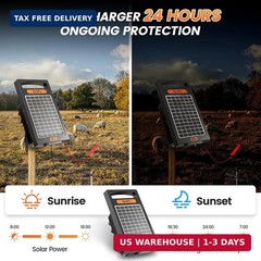 24 Hour Solar Electric Fence Charger, 10 Miles, Up to 10200v Output Range Electr