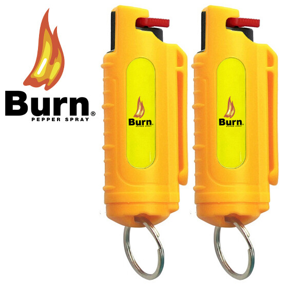 BURN Pepper Spray 0.5oz Keychain Security Case Molded Yellow 2 PACK