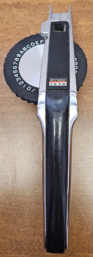 Vintage DYMO 1570 Manual Label Maker Embosser Handheld Chrome Black Tested Works