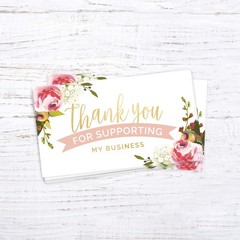 Pink Floral Thank You for Your 2″ x 3.5″, White, Pink, Yellow, Green, Red