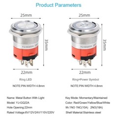 22mm 2 NO 18A High Current Waterproof IP67 High-Power Control Push Button Switch