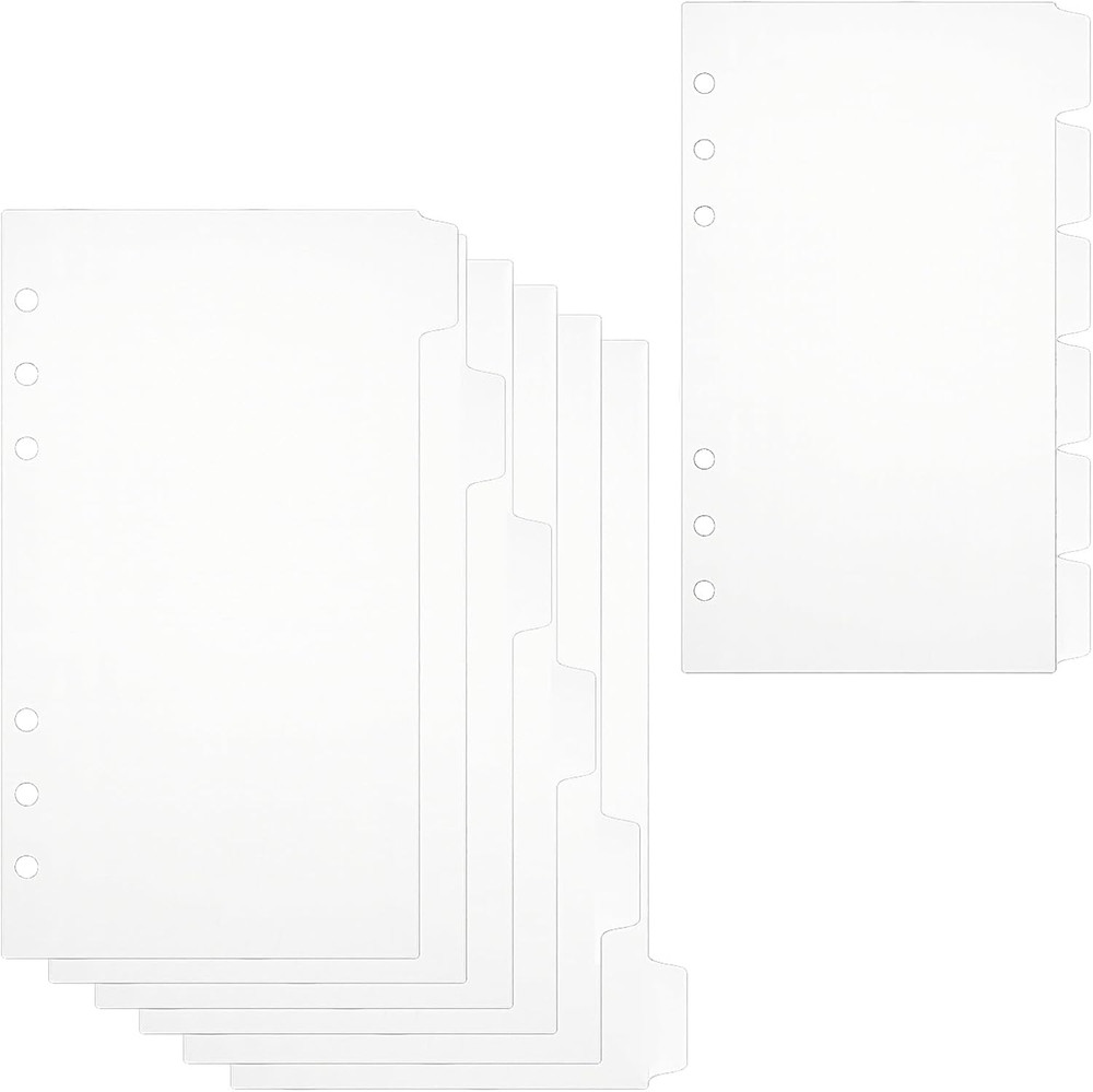 6 PCS A6 Dividers Clear Plastic Index Divider with Tabs, 6 Holes Planner Insets