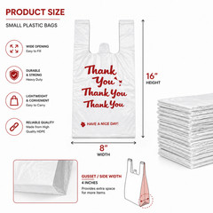 1000 Count Thank You Bags Small 8x4x16 T-Shirt Plastic Bags Bulk Heavy Duty