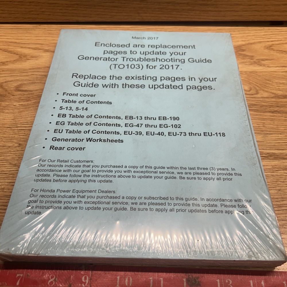 2017 Honda Generator Troubleshooting Guide TO103 New Sealed