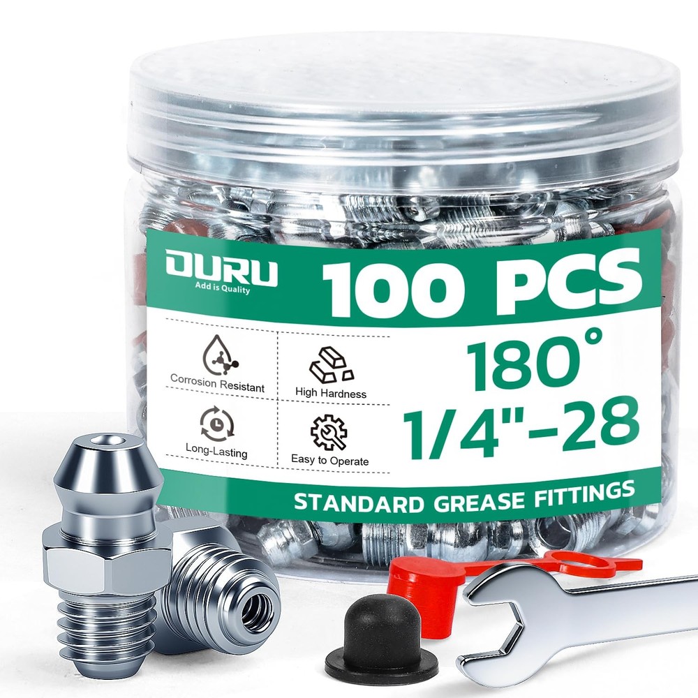 Grease Fittings Kit 100PCS 1/4-28 SAE Zerk Straight with Caps High-Performanc