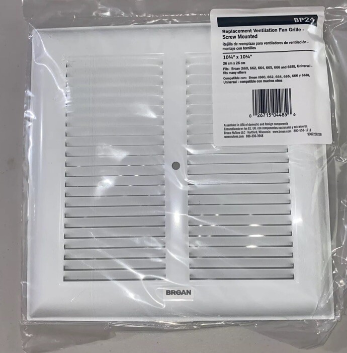 Broan Bath Bathroom Ceiling Fan Grille Grill Cover Metal White Color New
