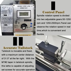 110V 1.1KW Double Chuck WM210V Precision Instrument Metal Bench Lathe 8″*32″