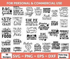 Funny Tote bag sayings svg bundle, 30 designs mega bundle Tote Bag Quotes SVG