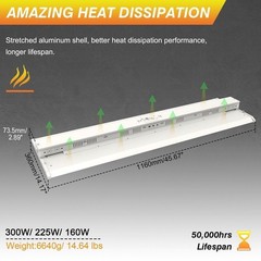 2 Pack 300W LED Linear High Bay Light 45000LM Adjustable 3000K~5000K Commercial