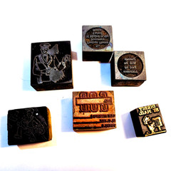 Vintage Letterpress Printing Blocks Lot Advertising Stamp Graphic Cut Art Copper