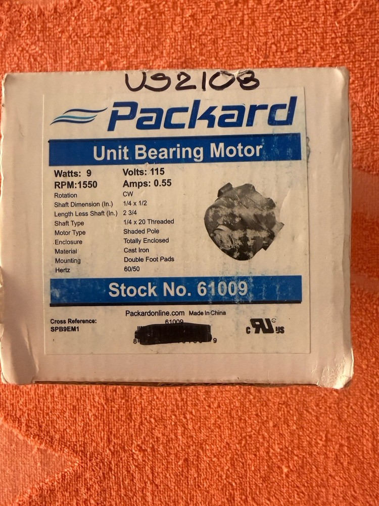 Packard 61009 CW Shaded Pole Unit Bearing Motor, 115V, 60/50 Hz, 9W, 1550 RPM