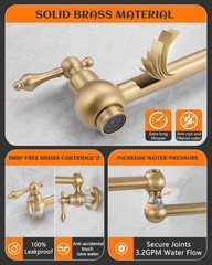 Ralanda Gold Pot Filler Brushed Brass Pot Filler Faucet Wall Mount Vintage Pot