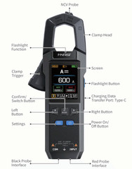 DMC-100 Digital Clamp Meter 9999 Counts TRMS 600A NCV AC/DC Temp Rechargeable