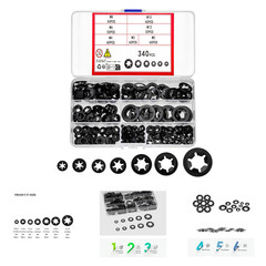 340 Pcs Tooth Lock Washer Kit M3 M4 M5 M6 M8 M10 M12 Black Steel Fasteners
