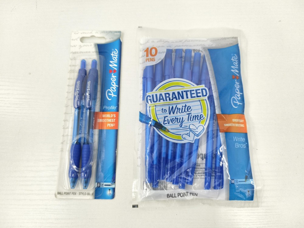 Paper Mate Ball Point Pens Profile 2 Pack & Write Bros 10 Pack Blue Ink 12 Piece