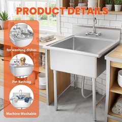 27.56×11.9×27″ Stainless Steel Commercial Utility Sink Hand Wash Laundry Tub
