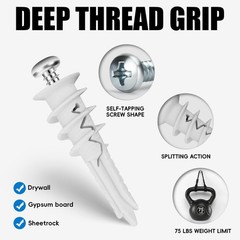 Drilling Drywall Anchors with Screws Kit 120 Pcs, No Pre Drill Required, Heav…