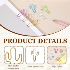 12Pcs Paper Clip, Cactus Shape Paper Clip Small Cute Bookmarks, Gold
