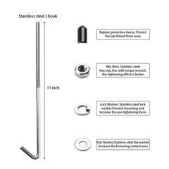 11Inch Stainless Steel J Hook Battery Hold Down Bolts with Hex Nuts Flat Washers