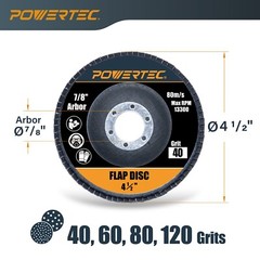 POWERTEC 4-1/2″ Zirconia Flap Discs for Angle Grinder 40/60/80/120 Assorted Grit