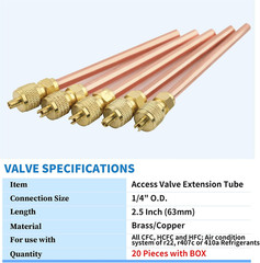 20PCS HVAC Service Access Valves, 1/4” SAE X 1/4” OD X 2.5” Stem, Schrader-Type