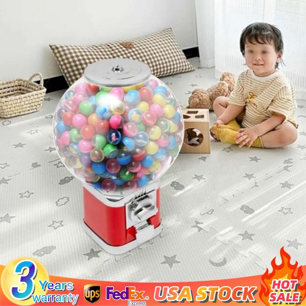 1.26 in Gumball Machine with Coin Bank – Red Vintage Bubble Gum Candy Dispenser