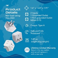 Japan, Philippines Travel Adapter Plug by Ceptics – USA 3 Pin Polarized to 2 …
