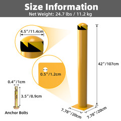 2PCS Outdoor Safety Bollard 42 Inch Yellow Q235 Steel Post Pipe Barrier