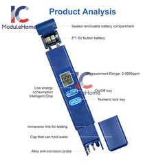TDS Meter Digital Tester Water Quality Testing Tool for Drinking Water 0-9990ppm