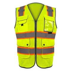FX Class2 Hi-Vis Reflective Safety Vests with 6 Pockets and Zipper Front Green.