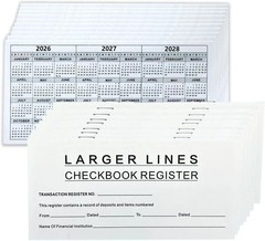 10 Pack Large Print Low Vision Checkbook Registers, 3″ x 6″, Check Registers for