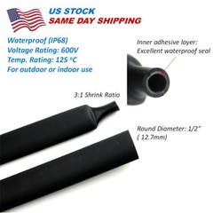 BLACK 1/2″ 12.7mm 3:1 Heat Shrink Tubing Tube Cable