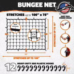 50 In. X 36 In. Heavy-Duty Bungee Net, Stretches to 100 In. X 75 In.